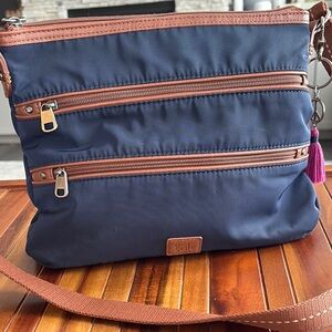 The Sak Blue and Brown Crossbody Bag with Timeless Design